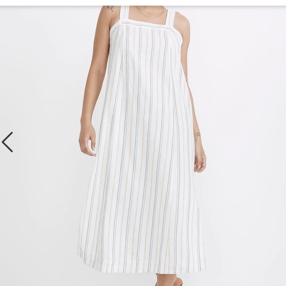 madewell linen stripe dress Utility Short-Sleeve Mini Shirtdress in 100% Linen